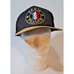 Paris France Snapback Hat Black Cotton Tan Suede Brim Embroidered‎ Patch Cap